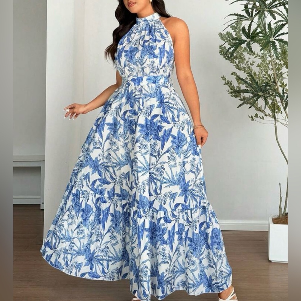 Boho gypsy dot halter maxi summer dress